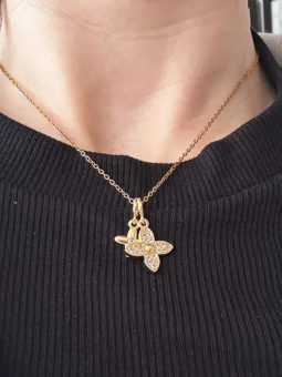 Collier Fleur Pavée & Charm – Doré en Acier Inoxydable
