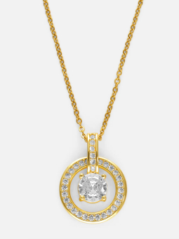 Collier Pendentif Cercle Strass Doré en Acier Inoxydable – Élégance Lumineuse