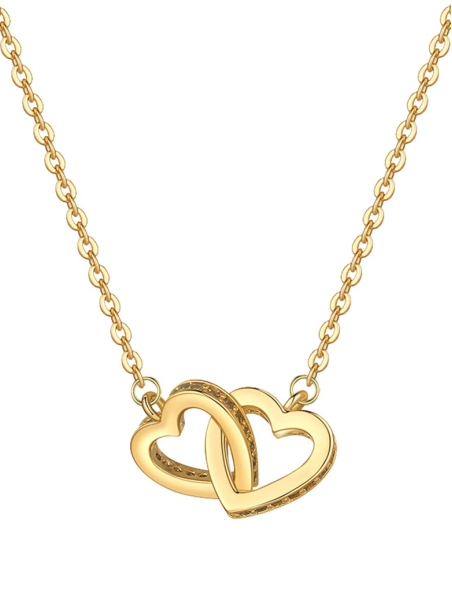 Collier Deux Cœurs Entrelacés Doré en Acier Inoxydable – Symbolique & Élégant