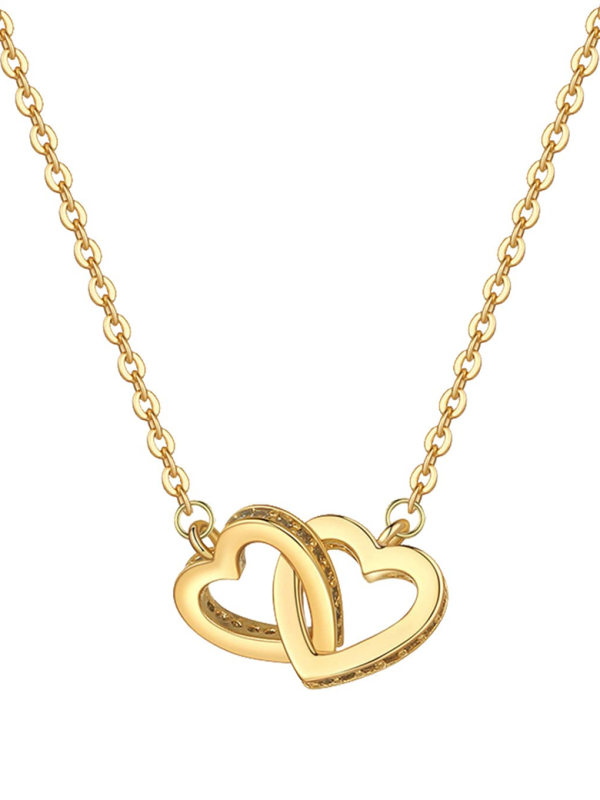 Collier Deux Cœurs Entrelacés Doré en Acier Inoxydable – Symbolique & Élégant