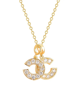 Collier Pendentif Double Anneau Strass Doré en Acier Inoxydable – Brillance & Élégance