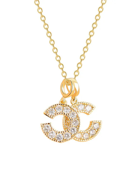 Collier Pendentif Double Anneau Strass Doré en Acier Inoxydable – Brillance & Élégance
