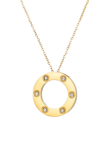 Collier Cercle Doré Strass en Acier Inoxydable – Minimaliste & Raffiné