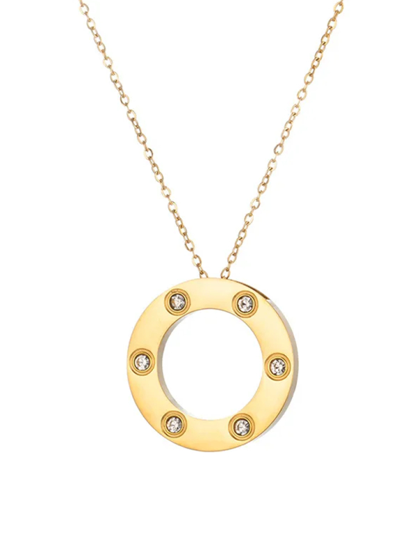 Collier Cercle Doré Strass en Acier Inoxydable – Minimaliste & Raffiné