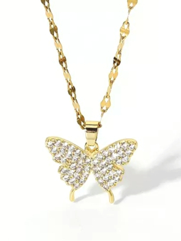 Collier Papillon Doré en Acier Inoxydable – Éclat Cristallin & Charme Aérien