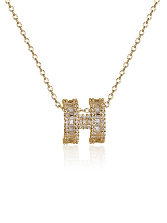 Collier Doré en Acier Inoxydable – Initiale H Scintillante & Élégance Joaillière