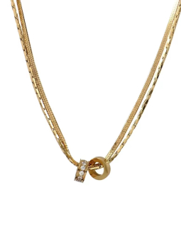 Collier Doré en Acier Inoxydable – Double Chaîne & Anneaux Entrelacés