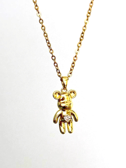 Collier Doré en Acier Inoxydable – Pendentif Ourson Stylisé