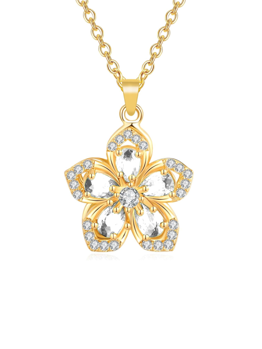 Collier Fleur Cristalline Doré en Acier Inoxydable