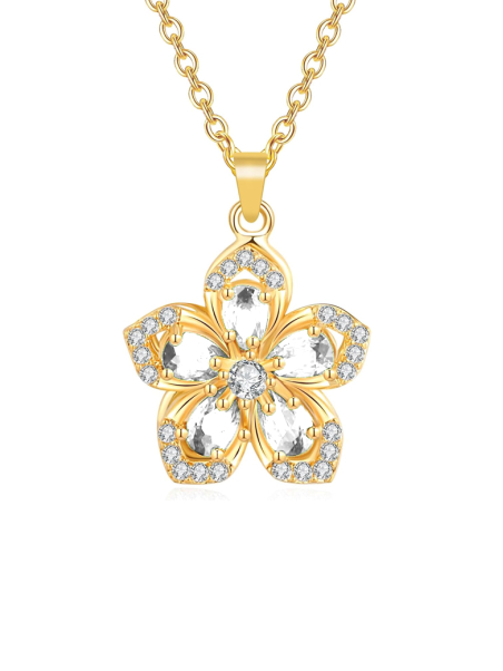 Collier Fleur Cristalline Doré en Acier Inoxydable