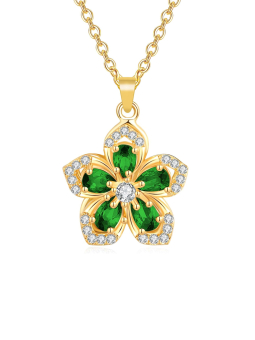 Collier Fleur Émeraude Doré en Acier Inoxydable