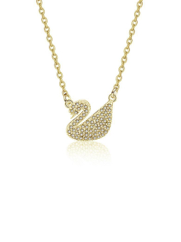 Collier Cygne Doré Cristaux – Acier Inoxydable