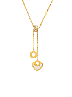 Collier Double Pendentif Cœur & Cercle Nacré – Doré en Acier Inoxydable