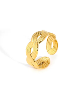 Bague Ouverte Ondulations en Plaqué Or 18k – Bague Ajustable au Design Sculptural