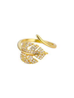 Bague Feuille Sertie de Cristaux en Plaqué Or 18k – Bague Ouverte Ajustable Élégante