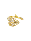 Bague Feuille Sertie de Cristaux en Plaqué Or 18k – Bague Ouverte Ajustable Élégante