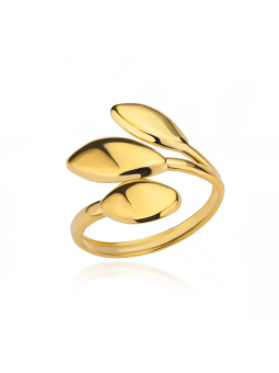 Bague Feuilles Lisses en Plaqué Or 18k – Bague Ouverte Ajustable Design Nature