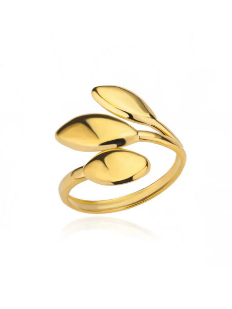 Bague Feuilles Lisses en Plaqué Or 18k – Bague Ouverte Ajustable Design Nature