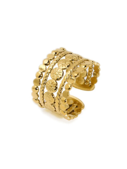 Bague Large Gravée en Plaqué Or 18k – Bague Ouverte Ajustable Style Ethnique Chic