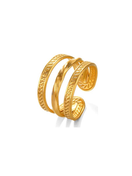 Bague Triple Anneaux Entrelacés Dorée en Acier Inoxydable – Bague Ouverte Ajustable Élégante