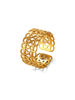 Bague Large Ajourée Dorée en Acier Inoxydable – Bague Ouverte Design Graphique