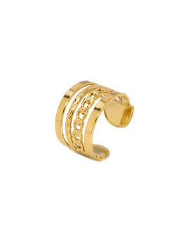 Bague Ouverte Motif Chaîne en Plaqué Or 18k – Bague Ajustable Design Moderne