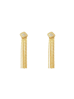 Boucles d’Oreilles Pendantes à Chaînes et Cristaux Plaqué Or 18k