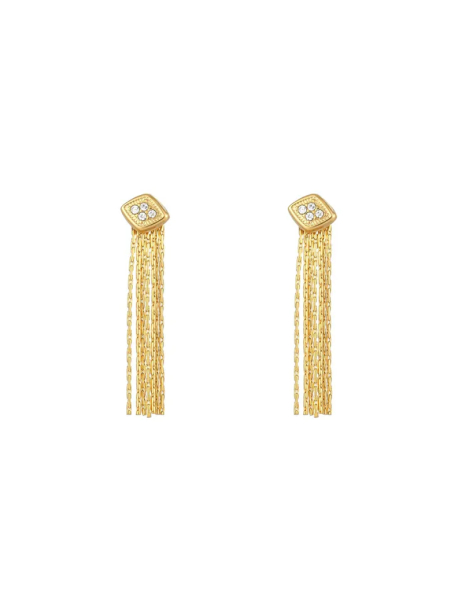 Boucles d’Oreilles Pendantes à Chaînes et Cristaux Plaqué Or 18k