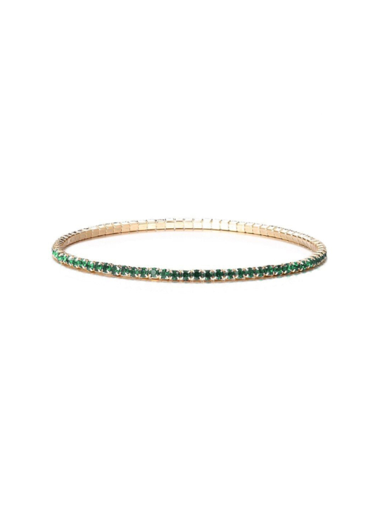 Bracelet Fin Élastique Doré avec Cristaux Verts – Fraîcheur & Élégance