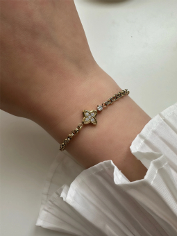 Bracelet Chaîne Fleur Dorée en Plaqué Or 18K avec Cristaux
