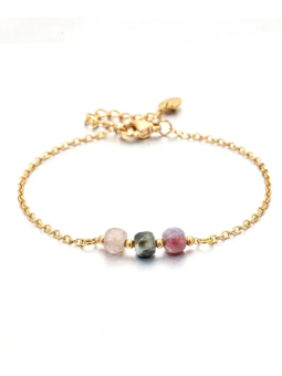 Bracelet Chaîne Doré en Acier Inoxydable avec Pierres Naturelles Multicolores