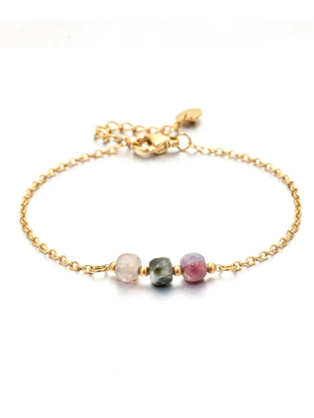 Bracelet Chaîne Doré en Acier Inoxydable avec Pierres Naturelles Multicolores