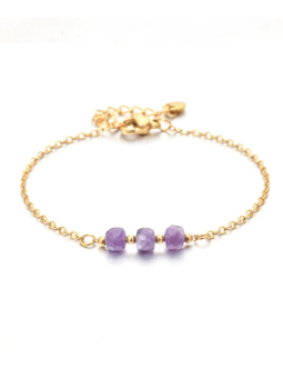Bracelet Doré en Acier Inoxydable avec Pierres Naturelles Améthyste