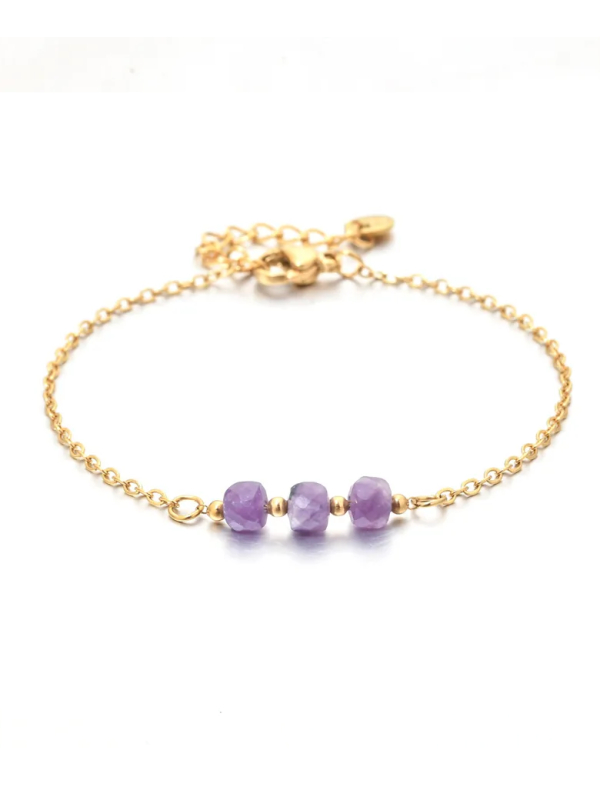 Bracelet Doré en Acier Inoxydable avec Pierres Naturelles Améthyste