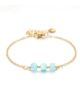 Bracelet Doré en Acier Inoxydable avec Pierres Naturelles Bleues