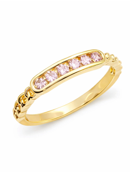 Bague ajustable chaîne et cristaux roses – plaqué or 18K