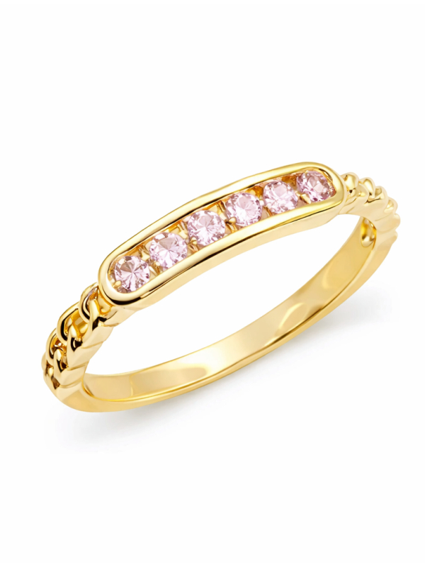 Bague ajustable chaîne et cristaux roses – plaqué or 18K