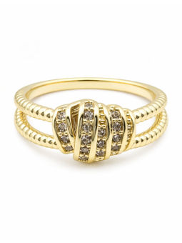 Bague double anneau dorée sertie de pierres – plaqué or 18K ajustable