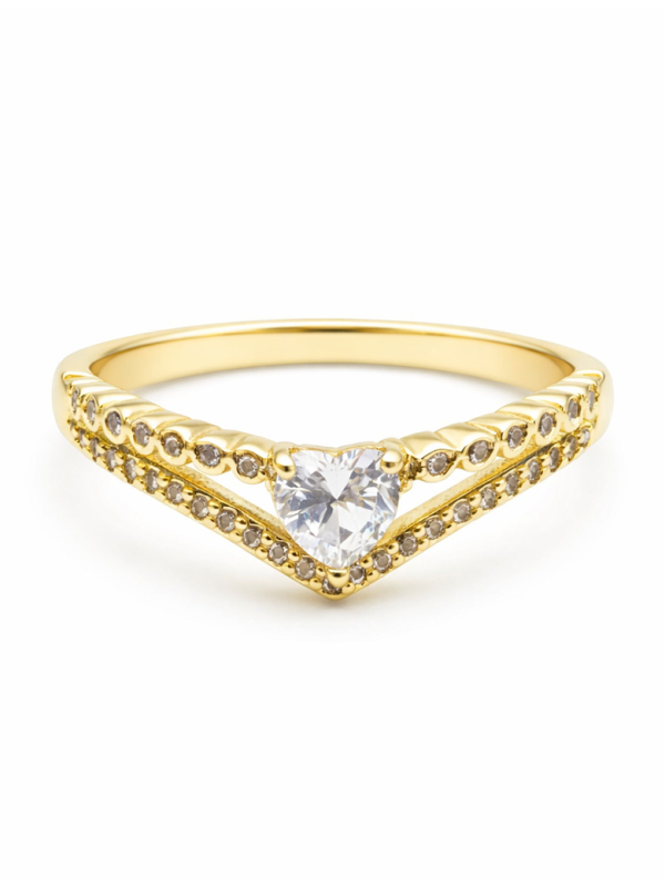 Bague chevron pierre centrale brillante dorée – plaqué or 18K ajustable