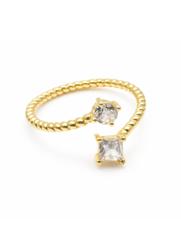 Bague ouverte double pierres brillantes dorée – plaqué or 18K ajustable