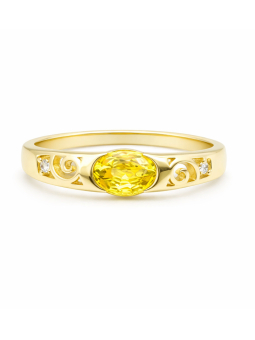 Bague pierre ovale jaune lumineuse dorée – plaqué or 18K ajustable