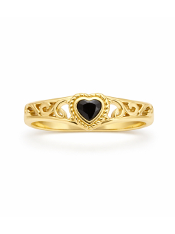 Bague cœur pierre noire dorée plaquée or 18K ajustable