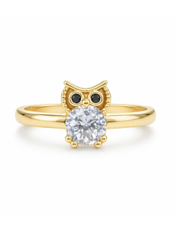 Bague chouette pierre brillante dorée plaquée or 18K ajustable