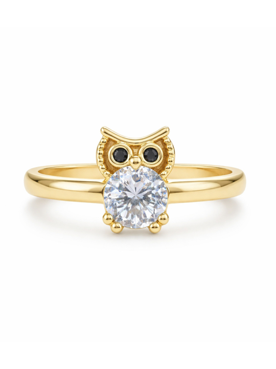 Bague chouette pierre brillante dorée plaquée or 18K ajustable