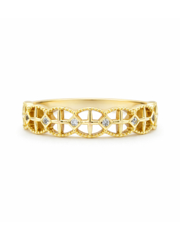 Bague ajourée géométrique pierres brillantes dorée plaquée or 18K