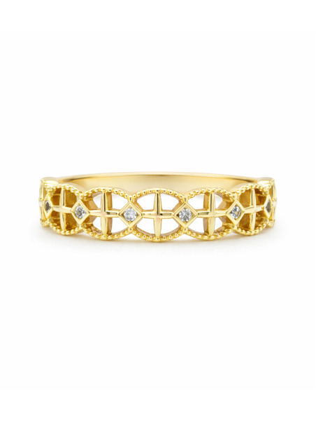 Bague ajourée géométrique pierres brillantes dorée plaquée or 18K