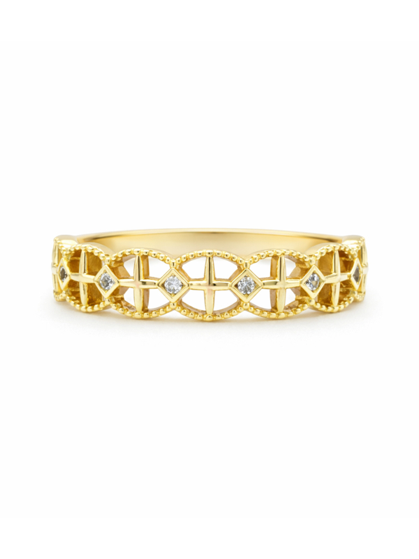 Bague ajourée géométrique pierres brillantes dorée plaquée or 18K