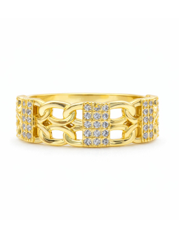 Bague chaîne maillons sertie de pierres brillantes dorée plaquée or 18K ajustable