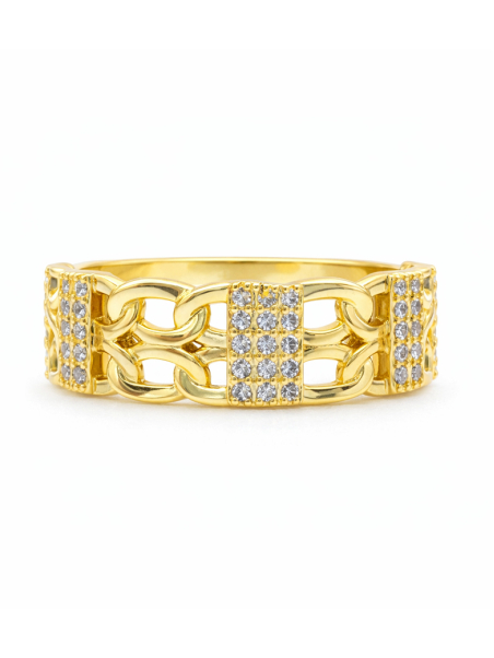 Bague chaîne maillons sertie de pierres brillantes dorée plaquée or 18K ajustable