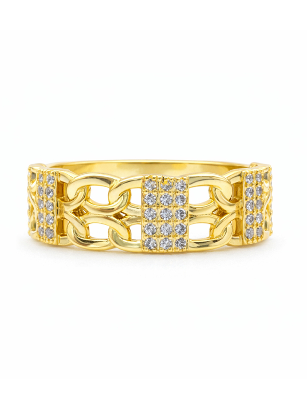 Bague chaîne maillons sertie de pierres brillantes dorée plaquée or 18K ajustable